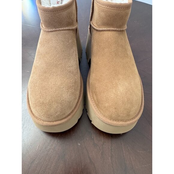 NEW UGG Ultra Mini New Heights Platform Chestnut Ankle Boots Sz 9 - Picture 3 of 8